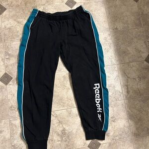 Reebok Black Joggers with Teal Side Panels and White Logo